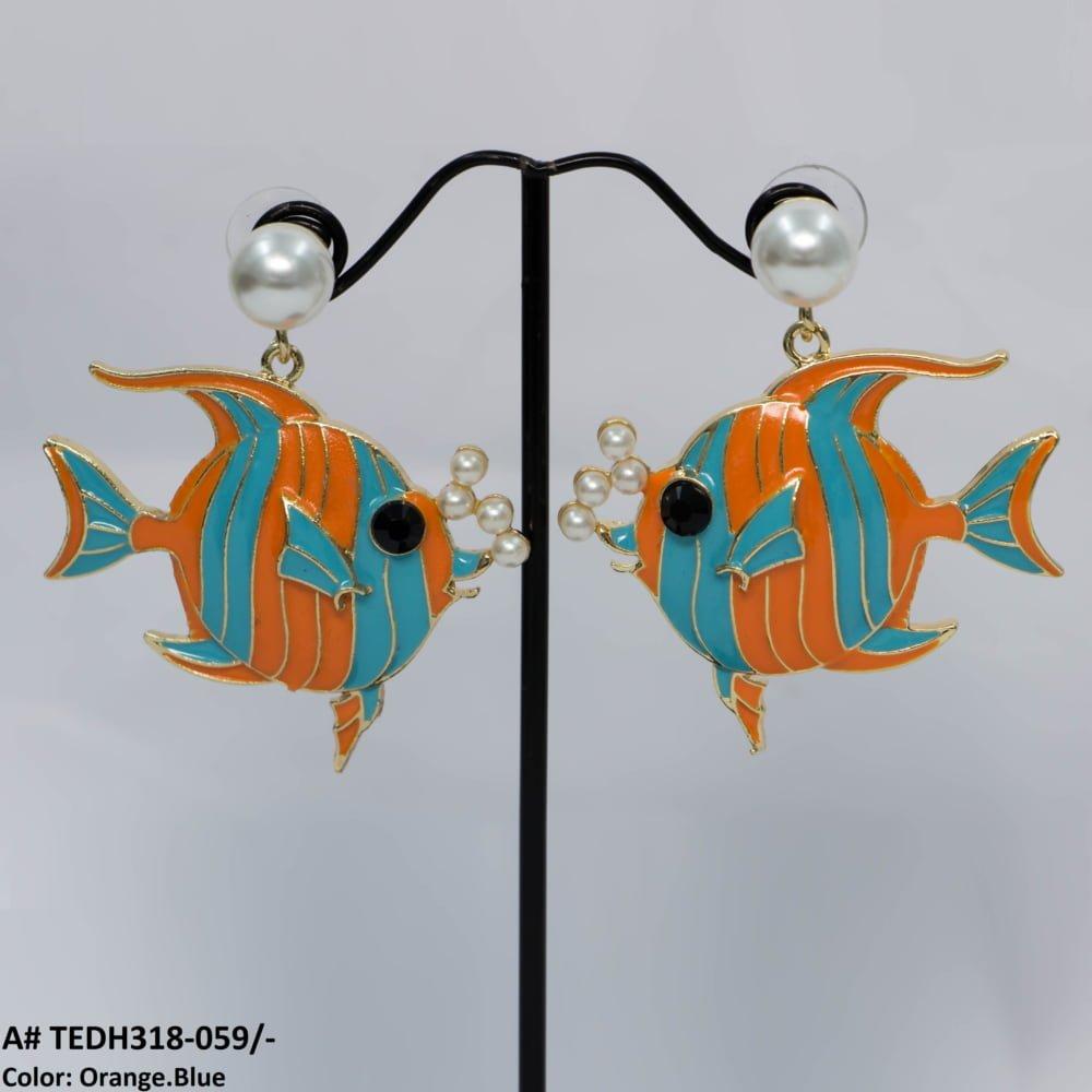 TEDH318 KSU Painted Fish Drop Earrings Pair