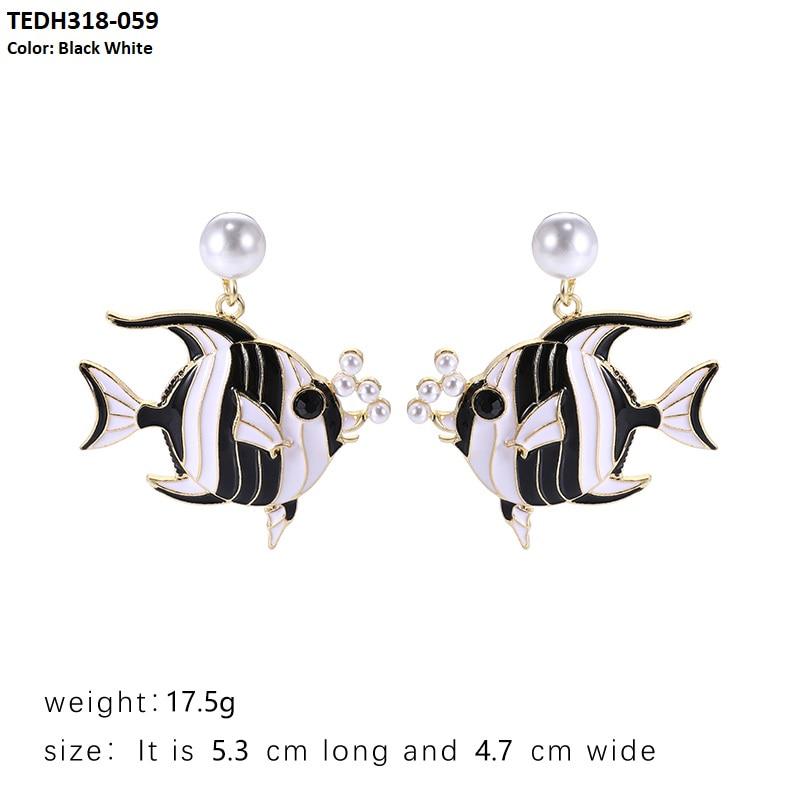 TEDH318 KSU Painted Fish Drop Earrings Pair