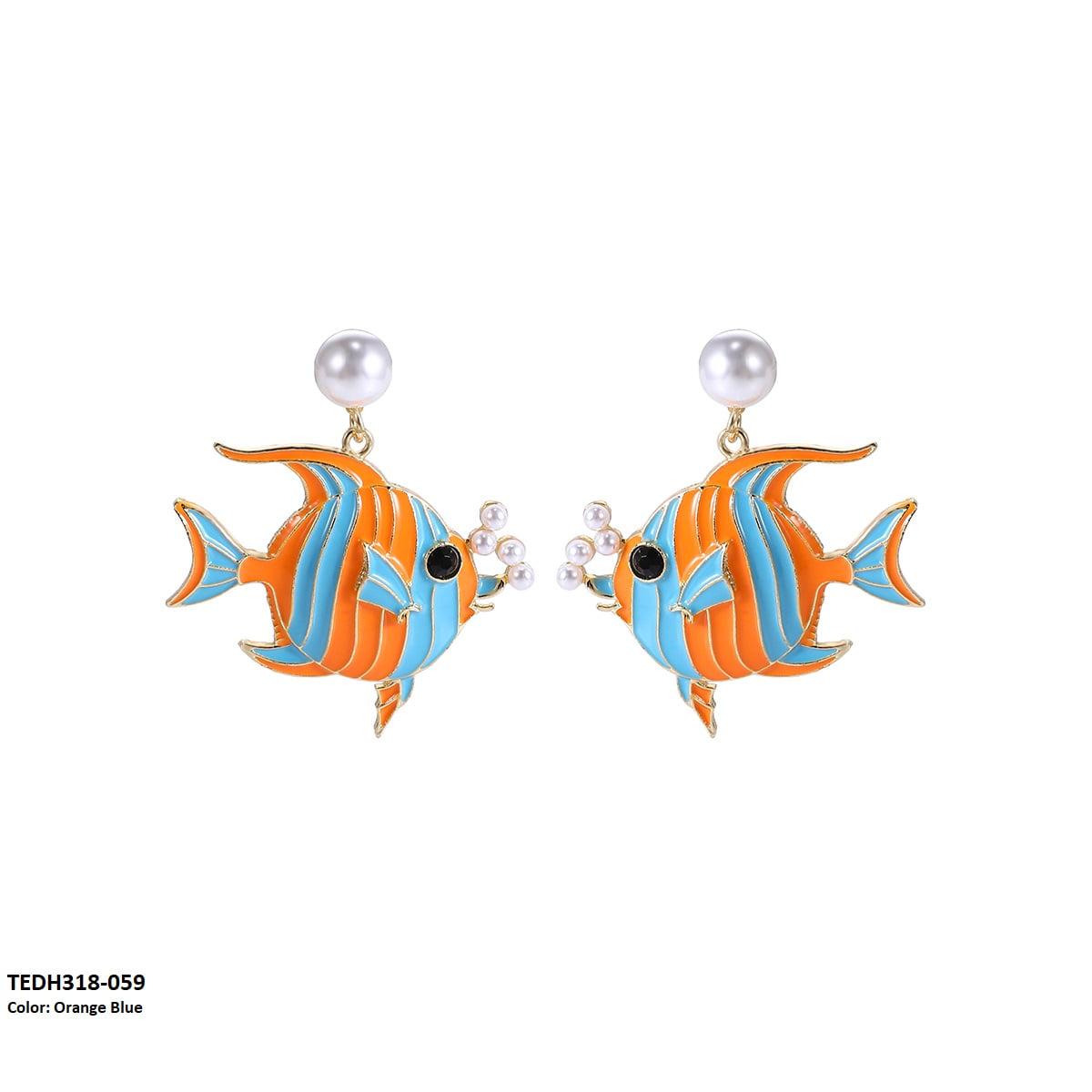 TEDH318 KSU Painted Fish Drop Earrings Pair