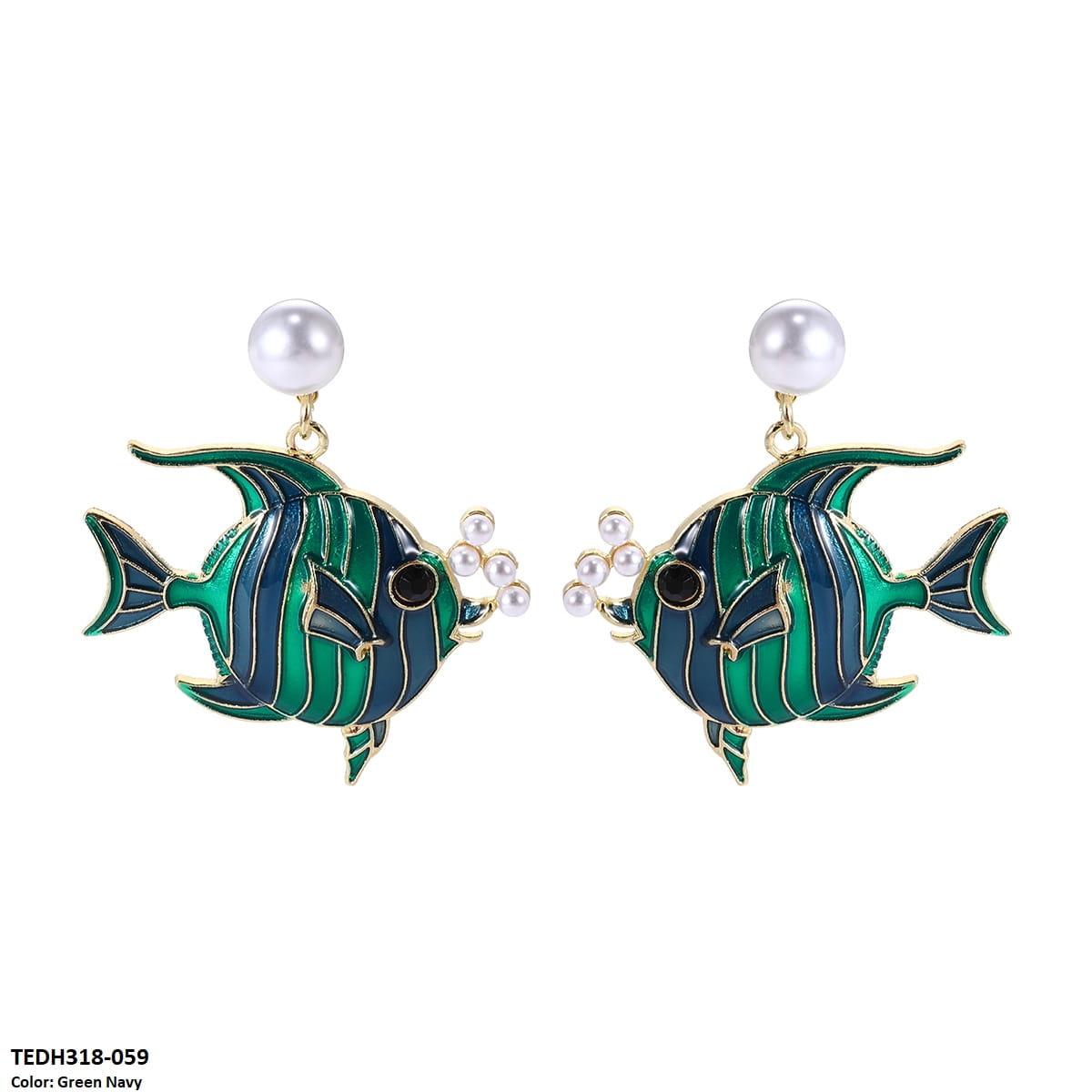 TEDH318 KSU Painted Fish Drop Earrings Pair