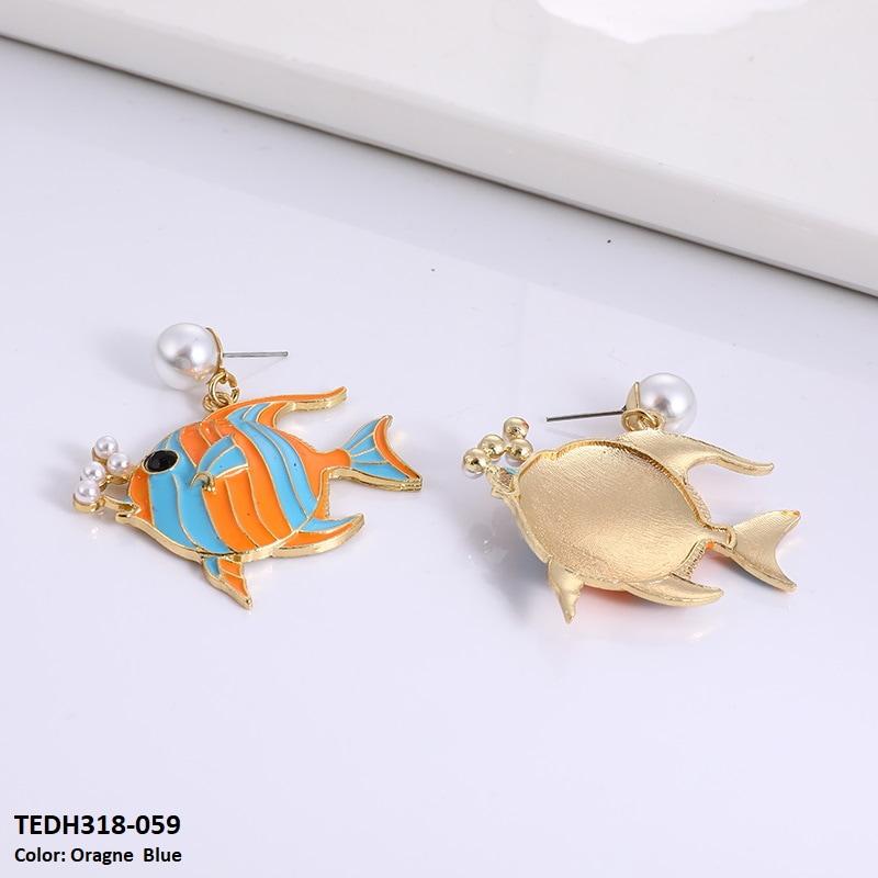 TEDH318 KSU Painted Fish Drop Earrings Pair