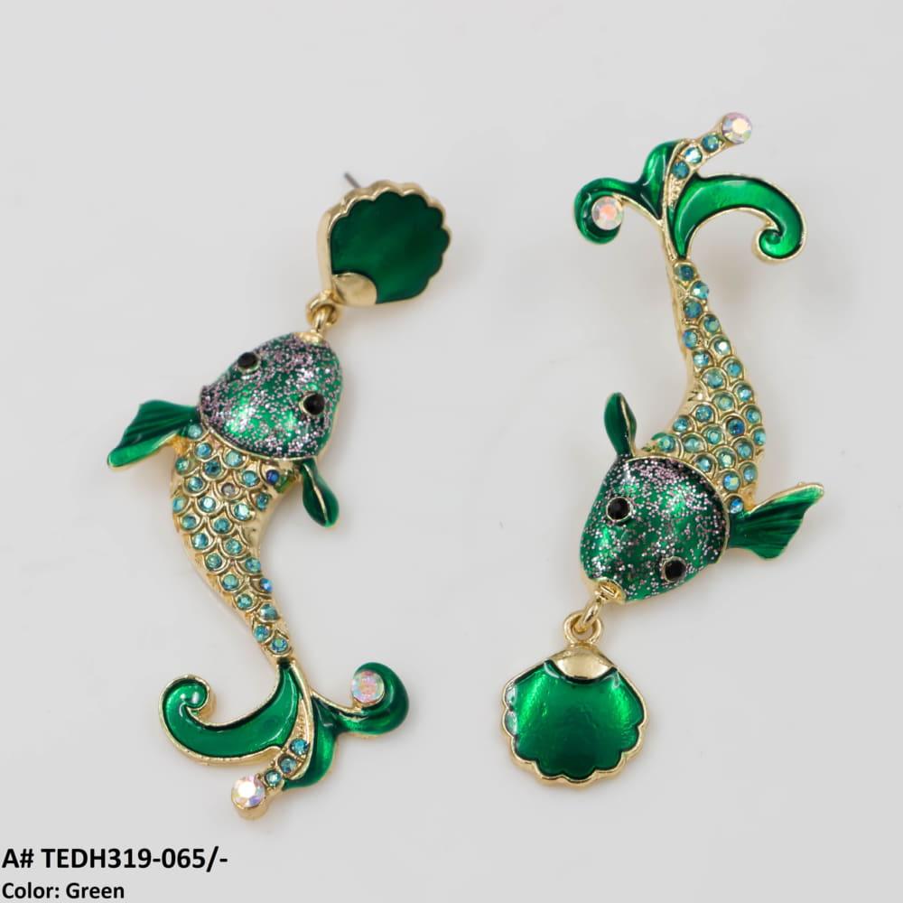 TEDH319 KSU Painted Shine Fish Drop Earrings Pair