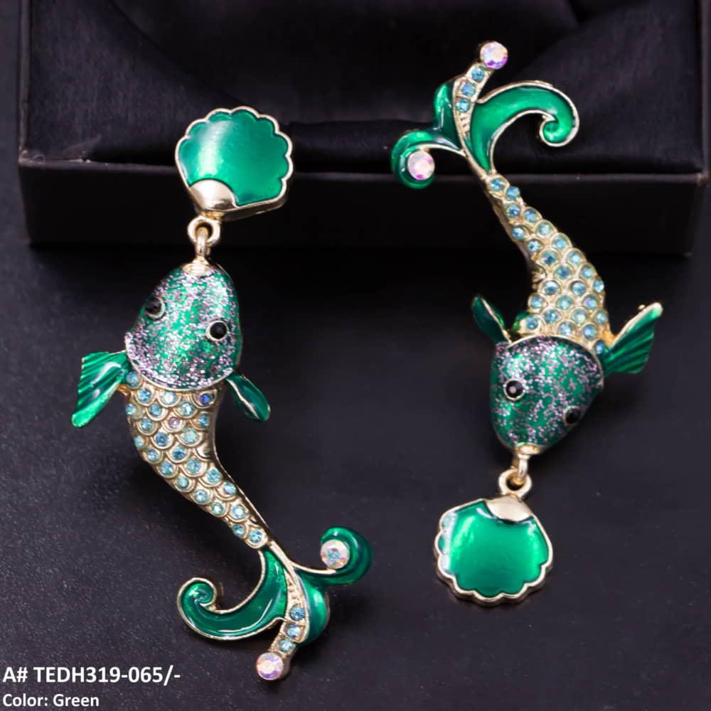 TEDH319 KSU Painted Shine Fish Drop Earrings Pair