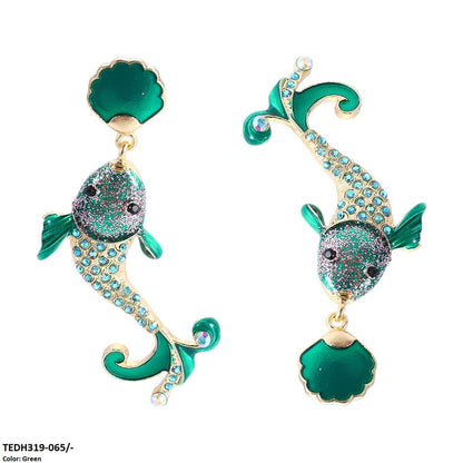 TEDH319 KSU Painted Shine Fish Drop Earrings Pair