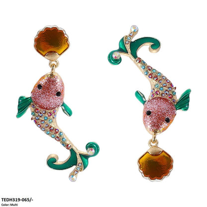 TEDH319 KSU Painted Shine Fish Drop Earrings Pair