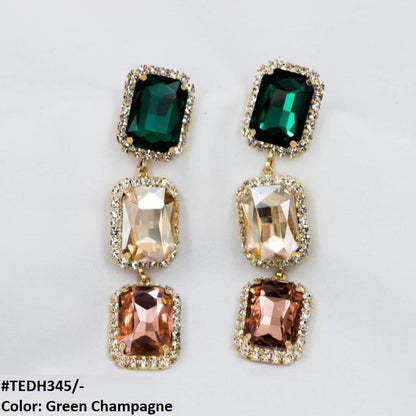 TEDH345 ZLX Cubic Rectangle Teardrop Earrings Pair