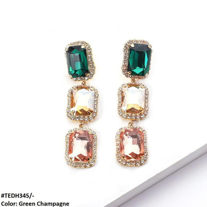 TEDH345 ZLX Cubic Rectangle Teardrop Earrings Pair