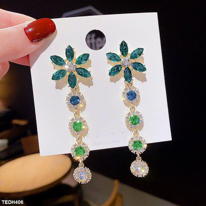 TEDH406 SIQ Flower Layered Drop Earrings