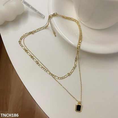 TNCH186 LSH Squared Layered Curb Chain Necklace