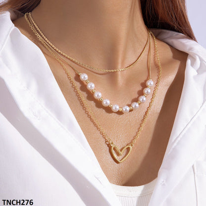 TNCH276 YYE Heart/Pearl Round Chain Necklace