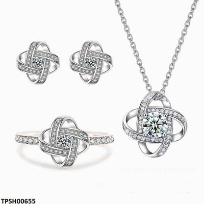 TPSH00655 JJF Studded Rose  Pendant Set - TPSH