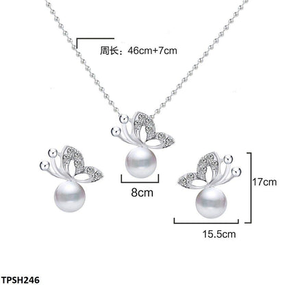 TPSH246 JMN Pearl Butterfly Pendant Set