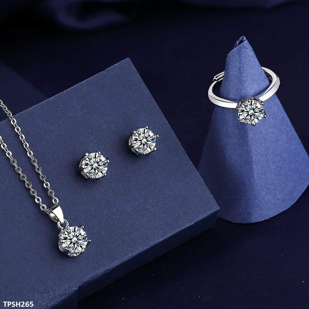 TPSH265 BLX Round Silver Stone Pendant Set