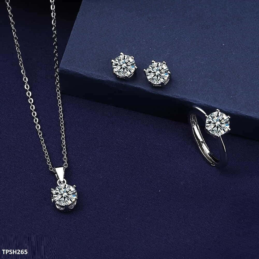 TPSH265 BLX Round Silver Stone Pendant Set