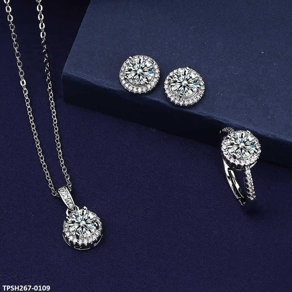 TPSH265 BLX Round Silver Stone Pendant Set