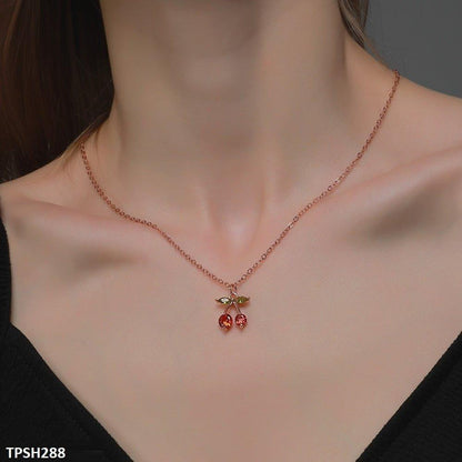 TPSH288 QWN Cherry/Leaf Pendant Necklace