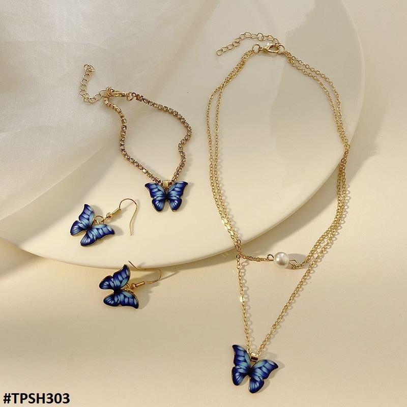 TPSH303 JMN Shaded Butterfly Pendant Set