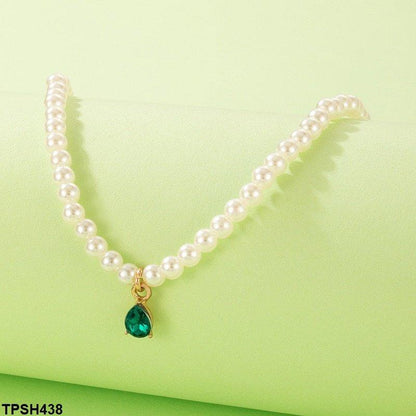 TPSH438 YYE Pear Pendent With Pearl Chain