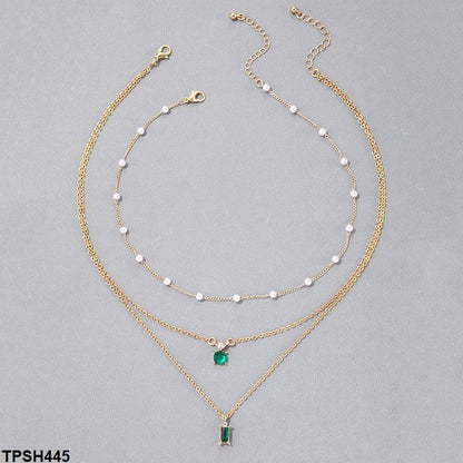 TPSH445 YYE Baguette/Round Pendent With Link Chains