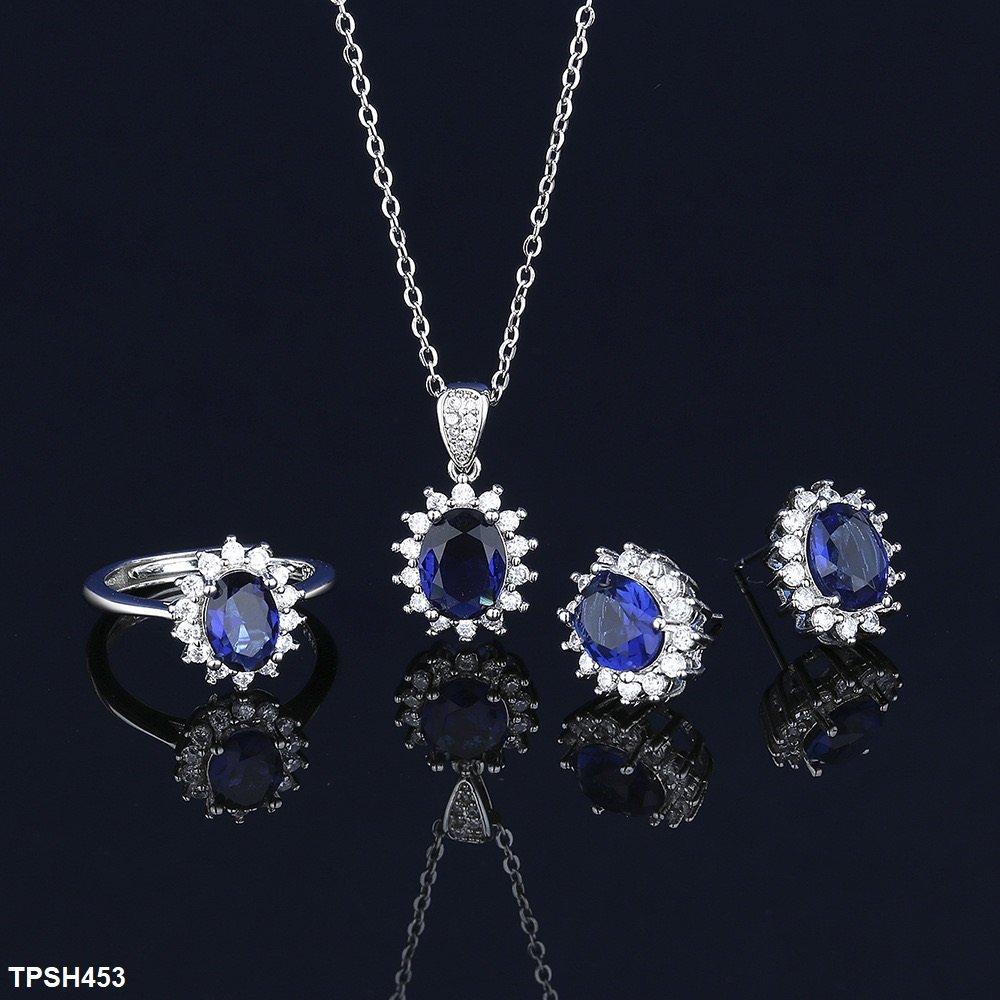 TPSH453 BLX Oval Flower Pendant Set