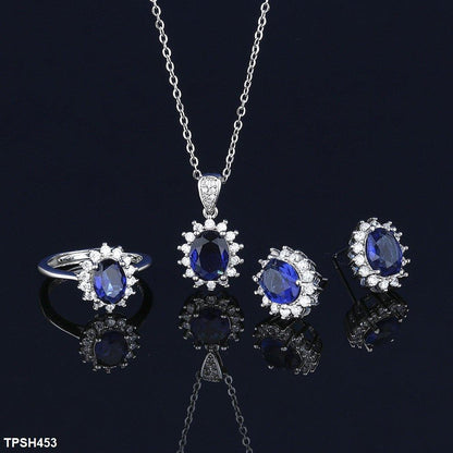 TPSH453 BLX Oval Flower Pendant Set