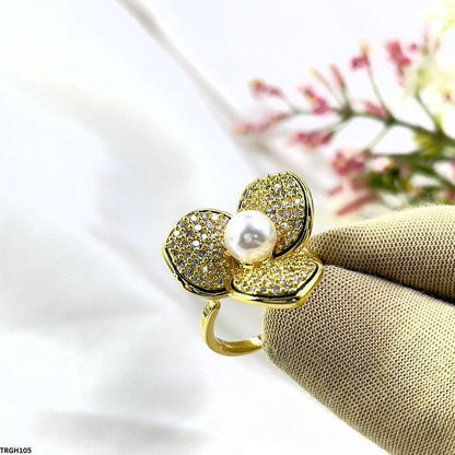 TRGH105 YXG Pearl Flower Ring Adjustable