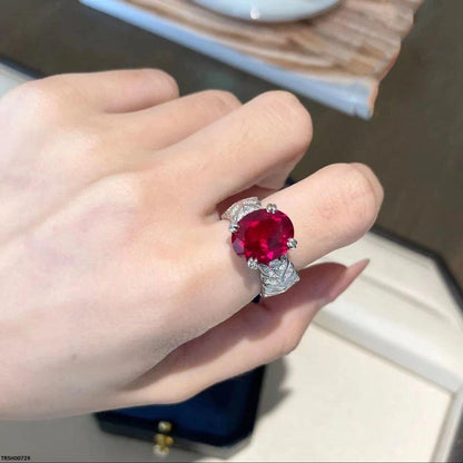 TRSH00729 BJF Oval Red Zircon Ring Adjustable - TRSH