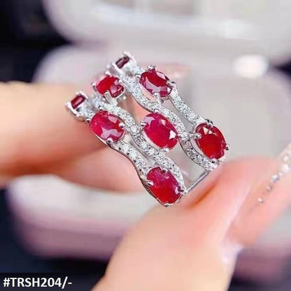 TRSH204 GWH Red Oval Layer Sterling Adjustable Ring