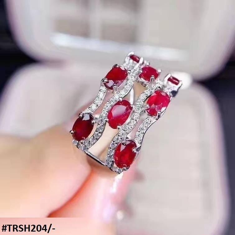 TRSH204 GWH Red Oval Layer Sterling Adjustable Ring