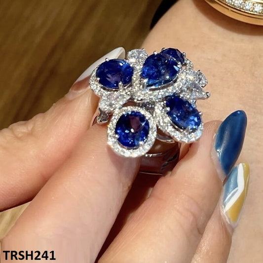 TRSH241 CJD Oval Tear Flower Adjustable Ring