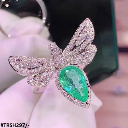 TRSH297 KYC Greenish Tear Butterfly Ring