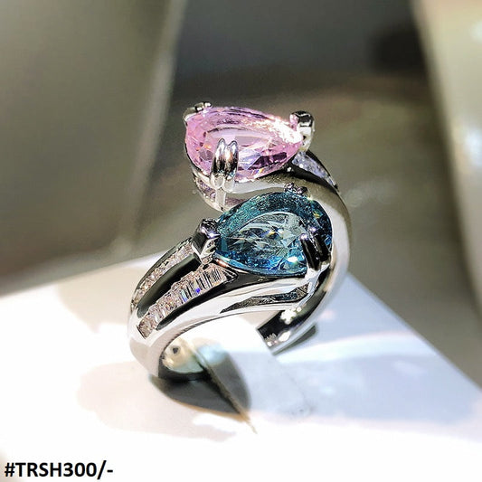 TRSH300 KYC Aqua/Pink Pear Adjustable Ring