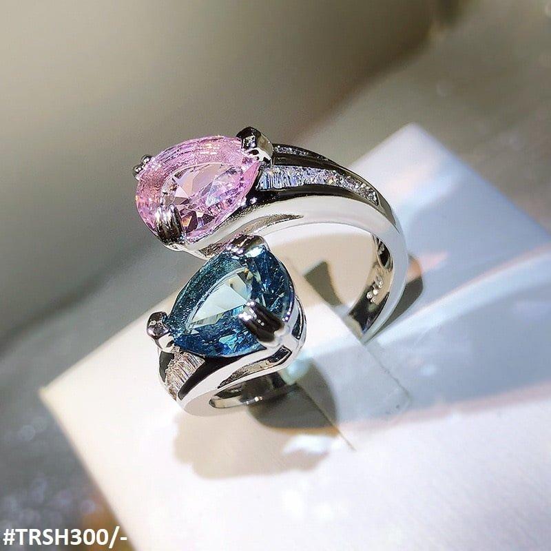 TRSH300 KYC Aqua/Pink Pear Adjustable Ring