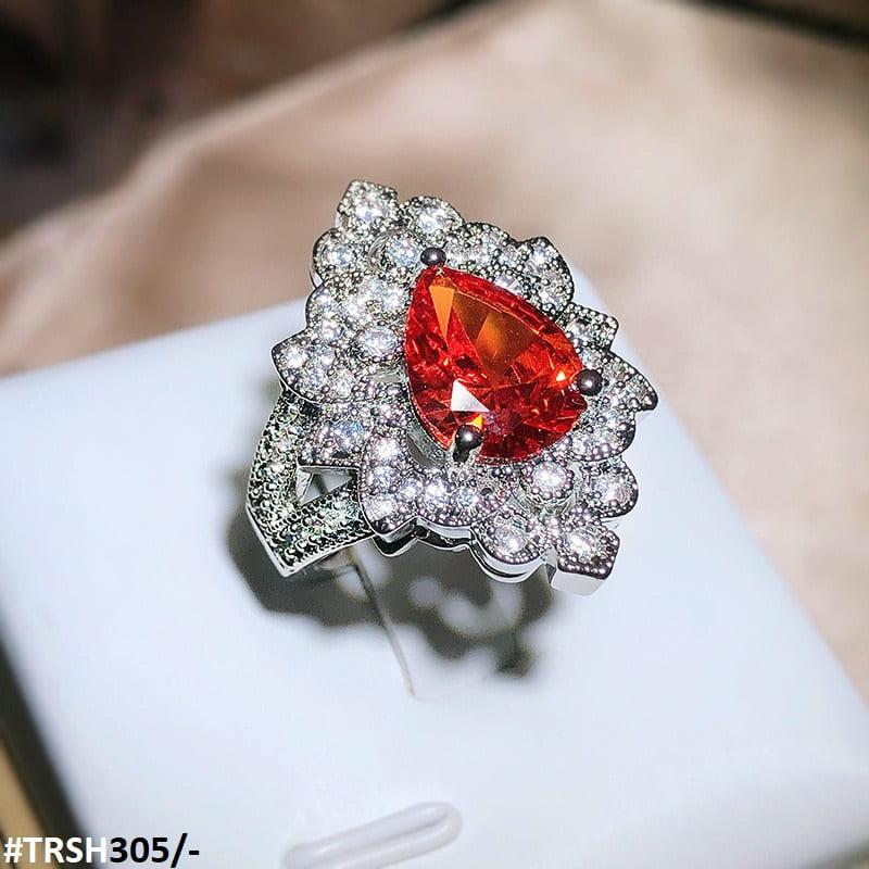 TRSH305 KYC Orange Zircon Flower Adjustable Ring