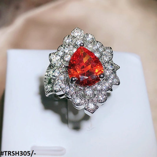 TRSH305 KYC Orange Zircon Flower Adjustable Ring