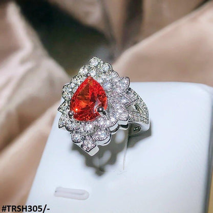 TRSH305 KYC Orange Zircon Flower Adjustable Ring