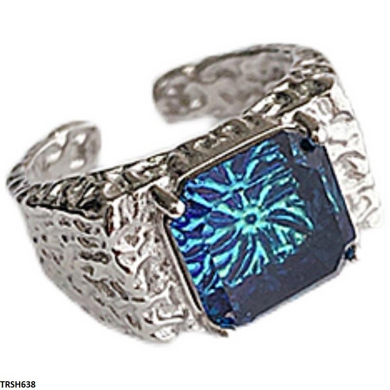 TRSH638 JJS Blue Square Stone Ring Adjustable