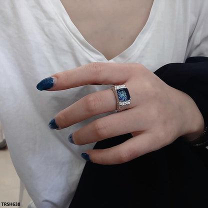 TRSH638 JJS Blue Square Stone Ring Adjustable