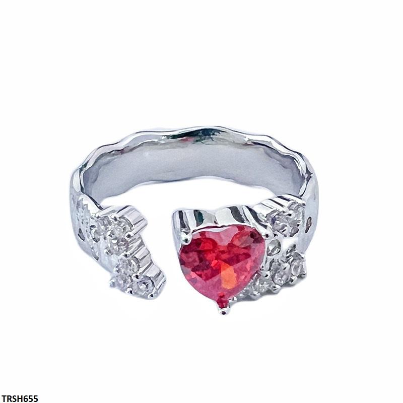 TRSH655 JJS Red Stone Heart Ring Adjustable