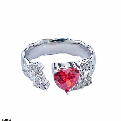 TRSH655 JJS Red Stone Heart Ring Adjustable