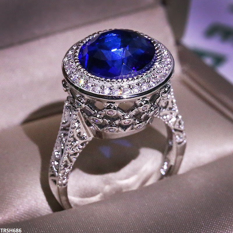 TRSH686 KYC Round Blue Stone Ring