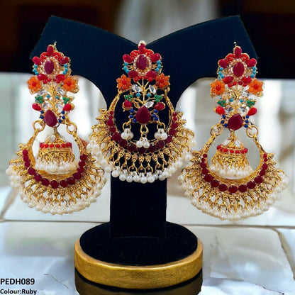 PEDH089 SDQ Flower Jhumki Drop Earrings