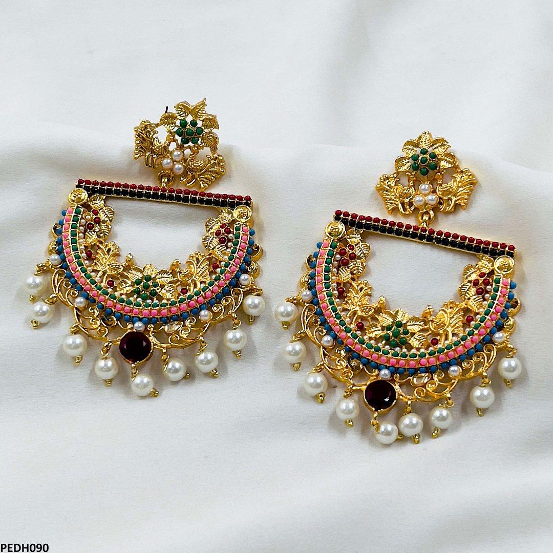 PEDH090 FRN Flower/Pearl Drop Earrings