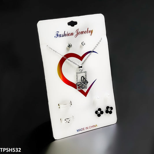 TPSH532 FNG Butterfly/Heart (Random Rings) Pendent Set