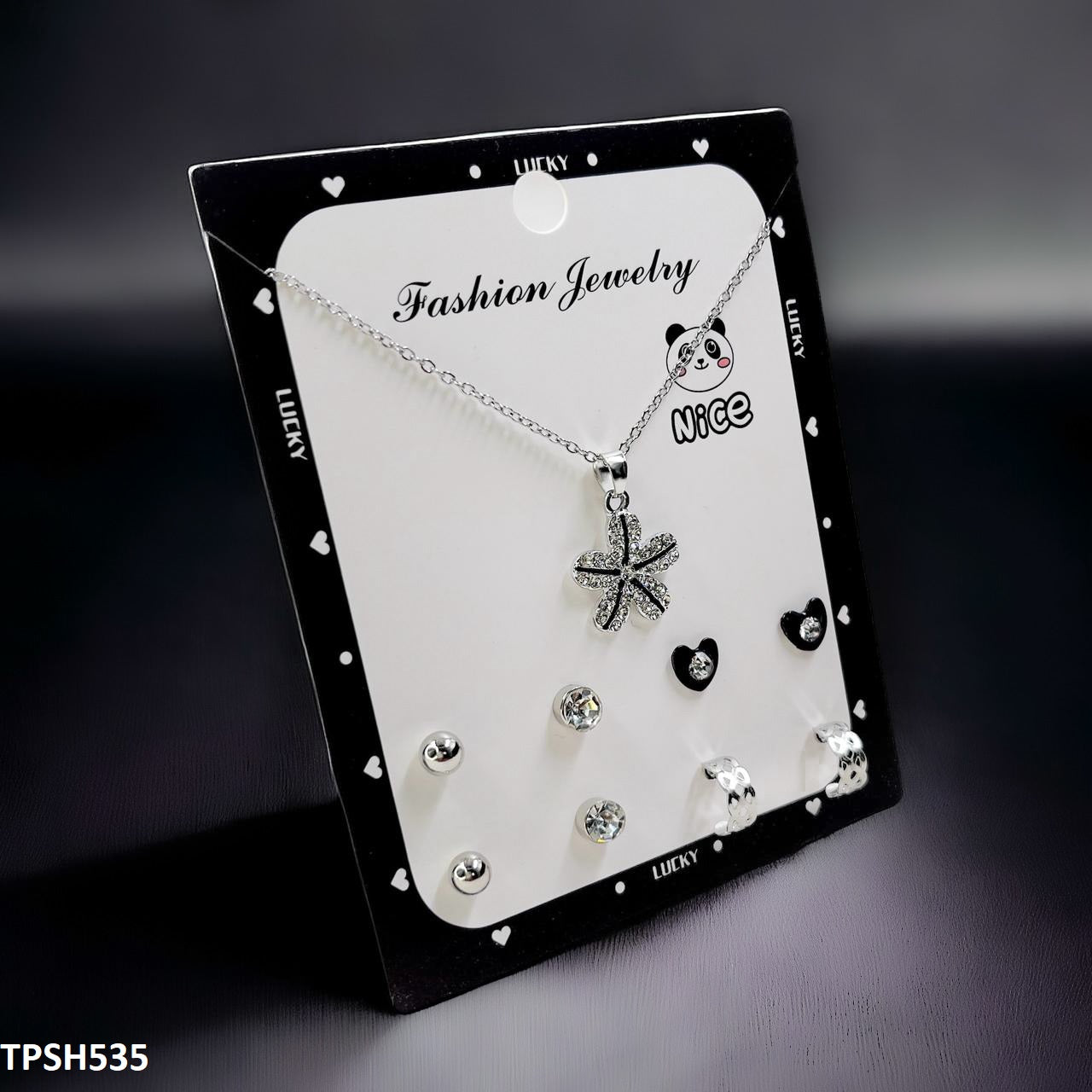 TPSH535 FNG Flower/Heart Pendent Set