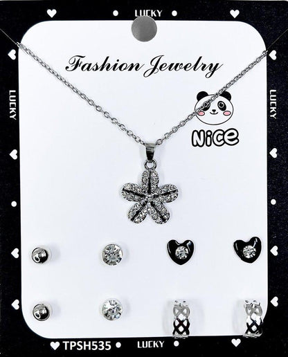 TPSH535 FNG Flower/Heart Pendent Set