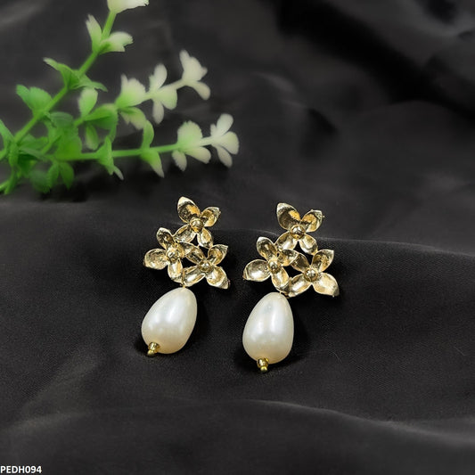 PEDH094 SDQ Flower Pearl Drop Earrings