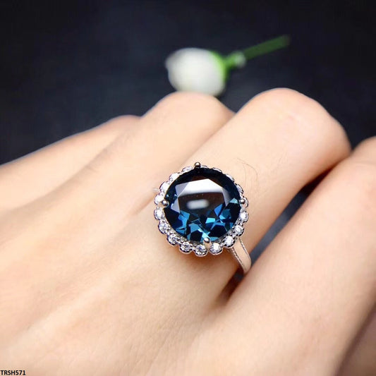 TRSH571 GWH Round crystal Blue Stone Ring Adjustable