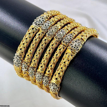 PBRH00186 SDQ Filigree Flower Bangles 6 Pcs Set - PBRH