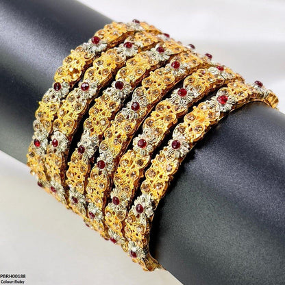 PBRH00188 SDQ Flower/Drum Bangles 6 Pcs Set - PBRH